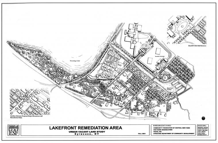 aerial view of map rendering of city planning area of urban vacant land study in Syracuse, NY