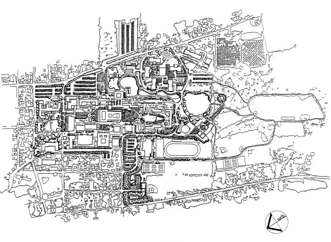 aerial view black and white rendering map of SUNY New Paltz