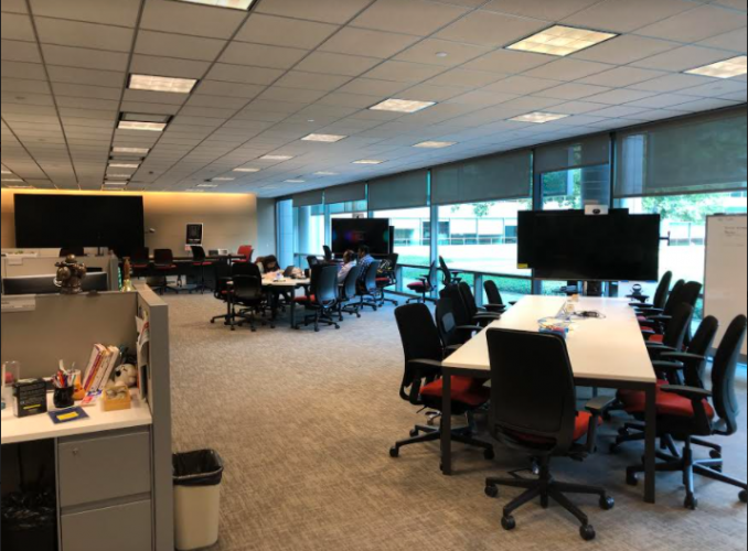 interior view of an office with conference tables