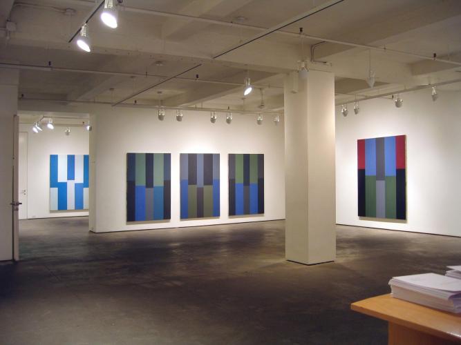 Installation view of artworks from Pat Lipsky's Column Paintings series.