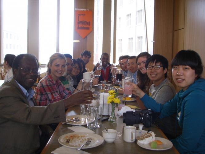 Henry Richardson and students at lunch