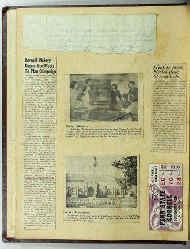 Newspaper clippings in a scrapbook