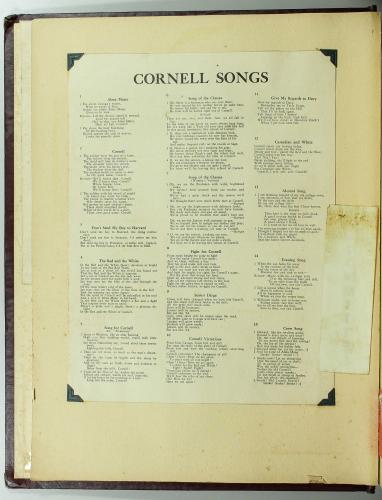 Paper with Cornell songs taped in a scrapbook