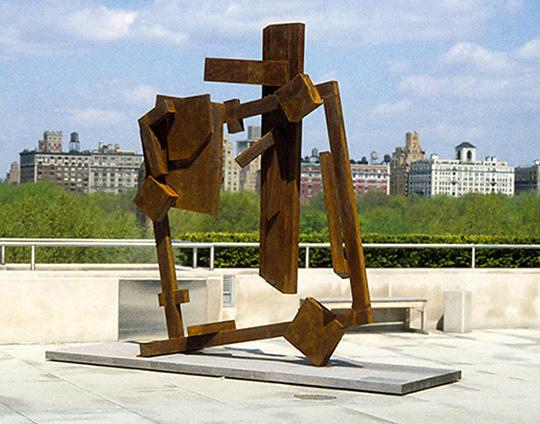 Square Tilt: large brown square sculpture made of steel