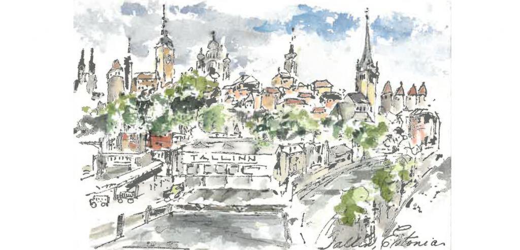 Watercolor painting of Tallinn, Estonia by Frances M. Shloss