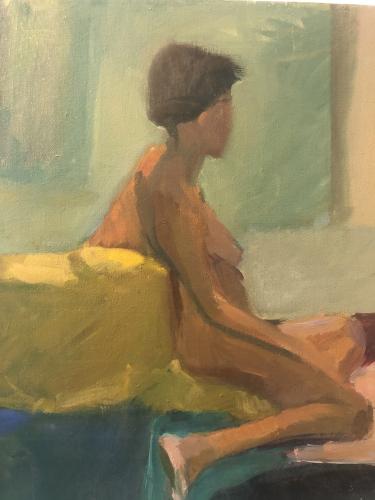 Oil sketch on canvas of a nude woman