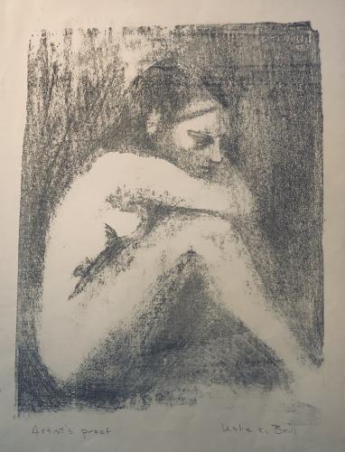 Lithograph of a nude woman sitting