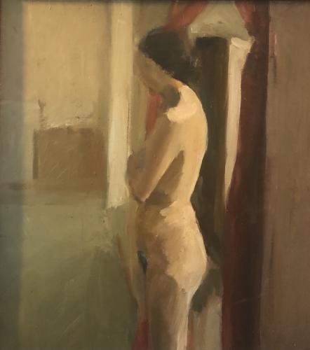 Oil on linen painting of a nude woman standing