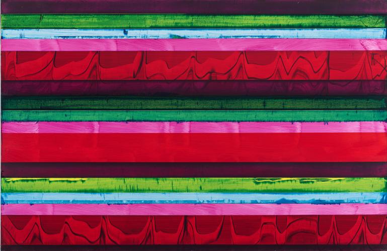 Painting of brightly colored horizontal lines