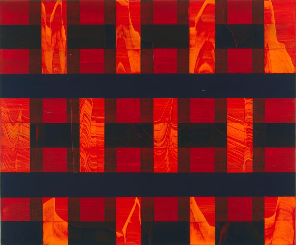 Painting made up of red and black rectangles