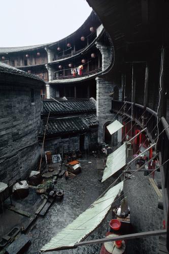 Kitchens inside the round clan house courtyard.