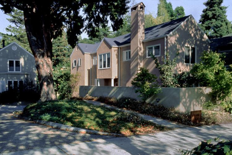 Facades of houses in a small complex.