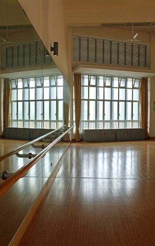 Interior view of an empty dance studio.