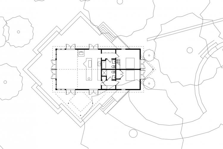 A line drawing depicting the the farmhouse and property.