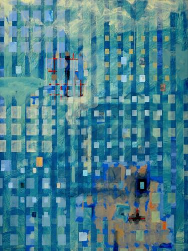 Rectangles arranged uniformly in grids cover a background of shades of blue.
