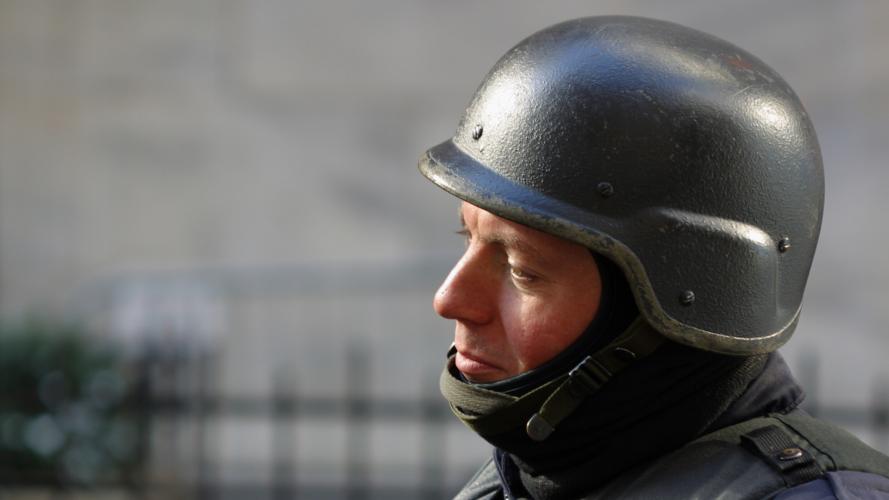 Man wearing a tactical helmet