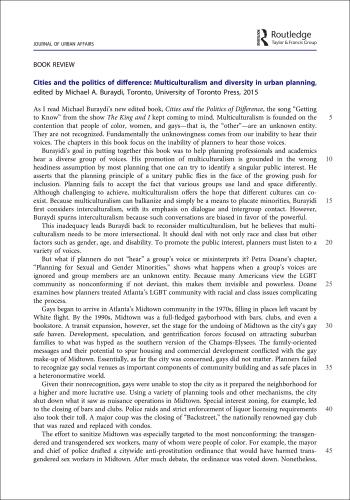 First page of book review of Cities and the Politics of Difference