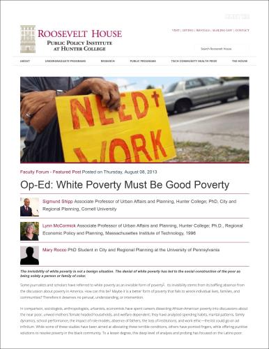 First page of op-ed article 'White Poverty Must Be Good Poverty'