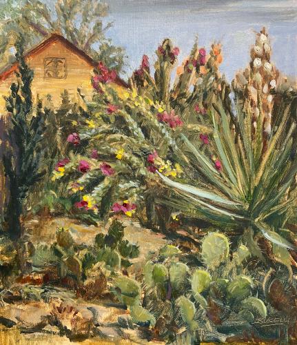 Painting of a cactus garden.