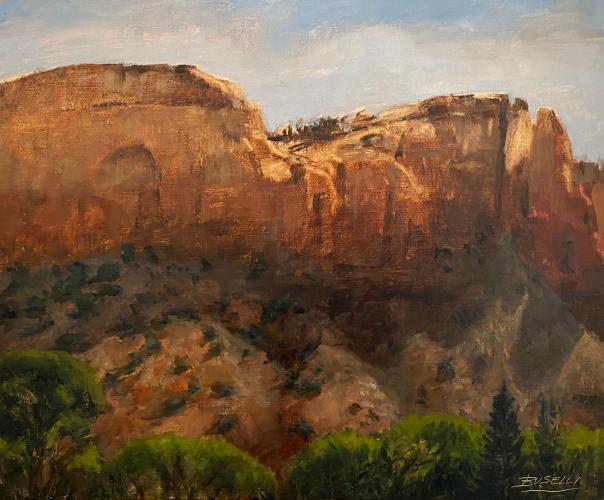 Painting of  a rocky desert scene.