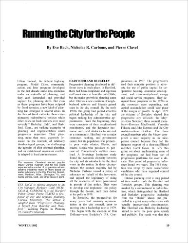First page of scholarly article 'Running the City for the People'