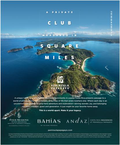 Advertisement for a private club and resort community in coastal Costa Rica. The ad shows an island from an aerial view.