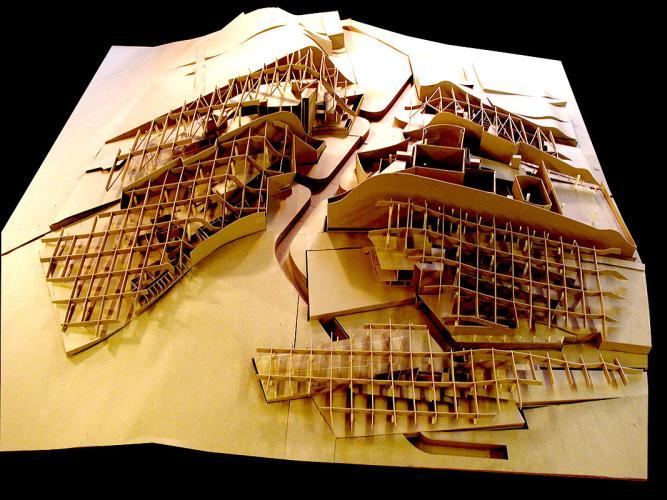 Aerial view of building models