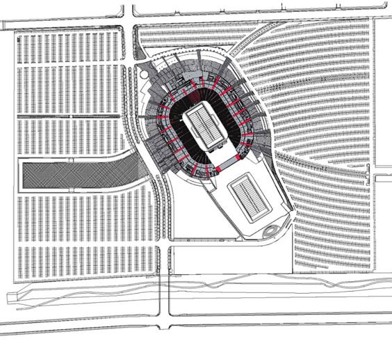 Aerial-view drawing of a stadium
